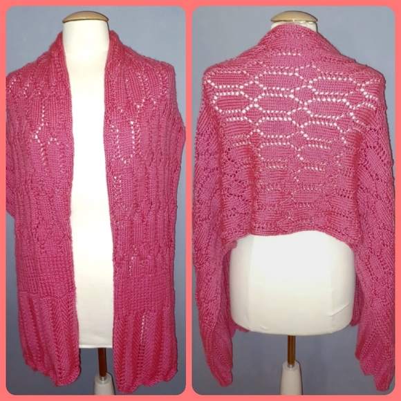 Accessories - Handmade XL Pink Crochet Shawl (*lap blanket )